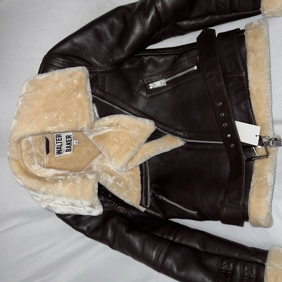 Walter Baker Dark Brown Leather Jacket with Cream Shearling - Picture 13 of 15
